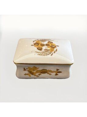 Meissen Porcelain Trinket Box Gold Dragon Yellow Birds 19th Century Jewelry Fun